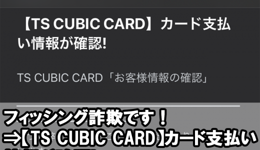 フィッシング詐欺です！⇒【TS CUBIC CARD】カード支払い情報が確認!