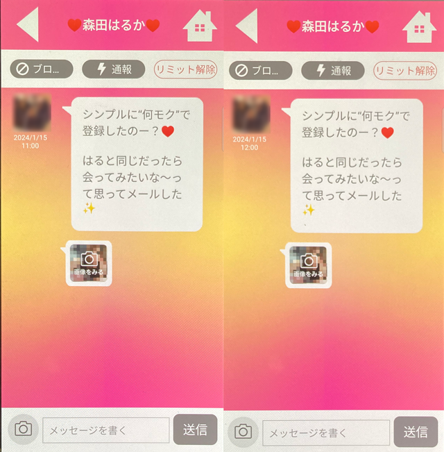 ファーストデート アプリにて他県にも同時にいたサクラの疑いがある「森田はるか」のメッセージ